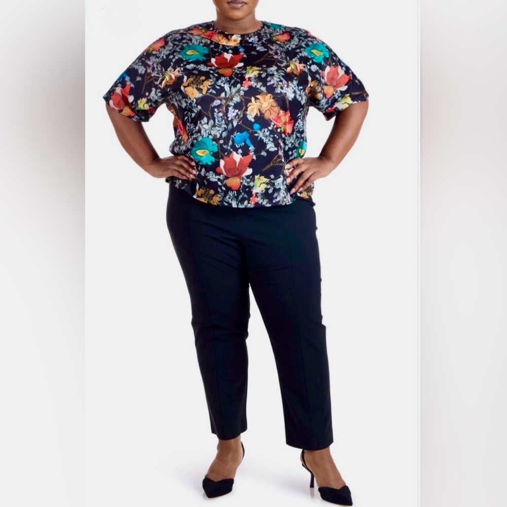 Pari Passu Marni Short Sleeve Floral Print Bohemian Blouse Back Zipper Close NWT
